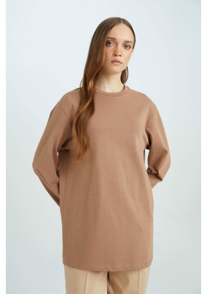 Regular Fit Bisiklet Yaka Basic Düz Uzun Kollu Tişört Tunik D4897AX24WN