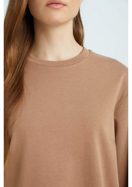 Regular Fit Bisiklet Yaka Basic Düz Uzun Kollu Tişört Tunik D4897AX24WN