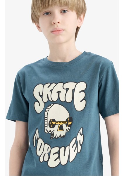 Erkek Çocuk Bisiklet Yaka Baskılı Kısa Kollu Tişört E0083A825SM