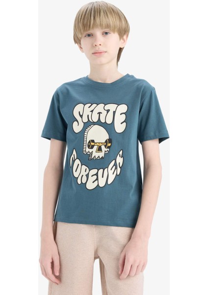 Erkek Çocuk Bisiklet Yaka Baskılı Kısa Kollu Tişört E0083A825SM