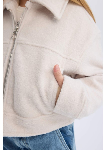 Kız Çocuk Polo Yaka Fermuarlı Kısa Kaşe Mont E0057A825SP