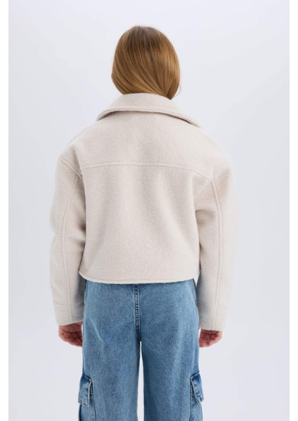 Kız Çocuk Polo Yaka Fermuarlı Kısa Kaşe Mont E0057A825SP