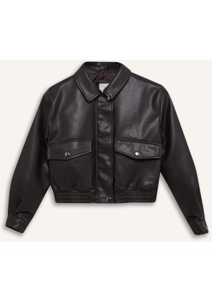Kız Çocuk Su Geçirmez Fermuarlı Çift Cepli Suni Deri Mont Ceket D6925A825SP