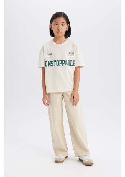 Kız Çocuk Relax Fit Bisiklet Yaka Baskılı Kısa Kollu Tişört D8538A825SM