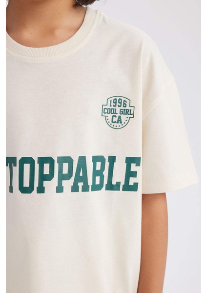 Kız Çocuk Relax Fit Bisiklet Yaka Baskılı Kısa Kollu Tişört D8538A825SM