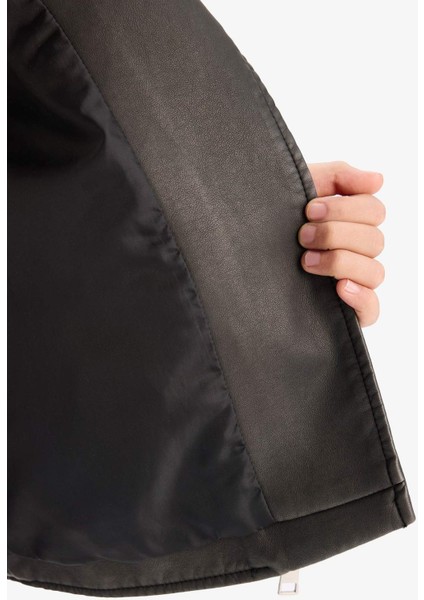 Kız Çocuk Su Geçirmez Fermuarlı Çift Cepli Suni Deri Ceket Mont D6922A825SP