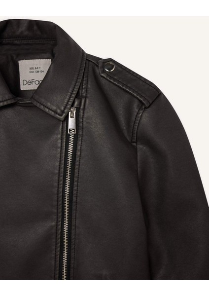 Kız Çocuk Su Geçirmez Fermuarlı Çift Cepli Suni Deri Ceket Mont D6922A825SP