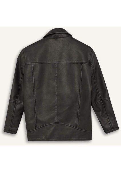 Kız Çocuk Su Geçirmez Fermuarlı Çift Cepli Suni Deri Ceket Mont D6922A825SP