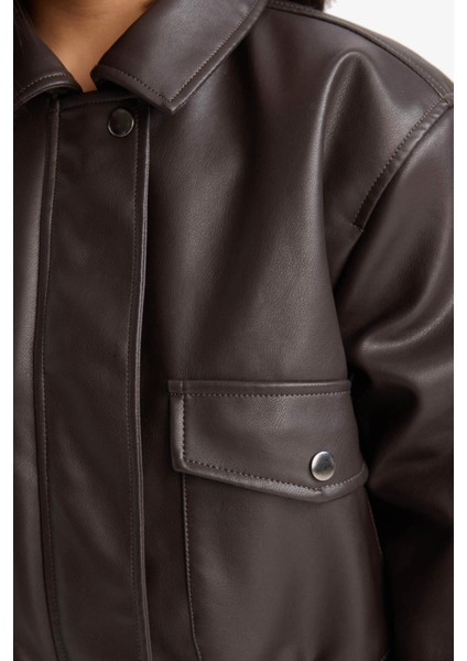 Kız Çocuk Su Geçirmez Fermuarlı Çift Cepli Suni Deri Mont Ceket D6925A825SP