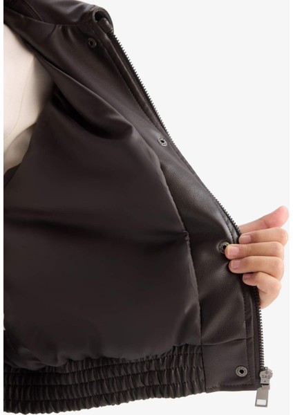 Kız Çocuk Su Geçirmez Fermuarlı Çift Cepli Suni Deri Mont Ceket D6925A825SP