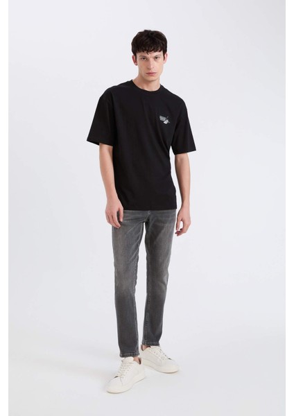 %100 Pamuk Looney Tunes Boxy Fit Bisiklet Yaka Sırt Baskılı Kısa Kollu Tişört