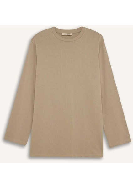 Regular Fit Bisiklet Yaka Basic Düz Uzun Kollu Tişört Tunik D4897AX24WN