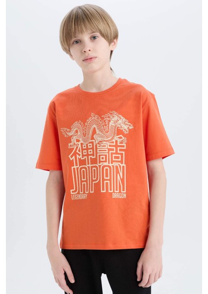 Erkek Çocuk Bisiklet Yaka Baskılı Kısa Kollu Tişört E0079A825SM