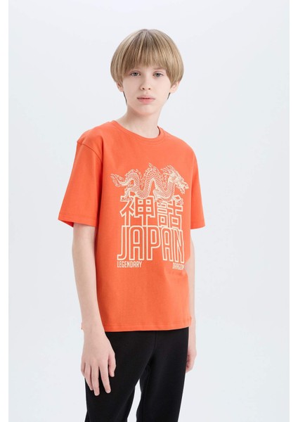 Erkek Çocuk Bisiklet Yaka Baskılı Kısa Kollu Tişört E0079A825SM