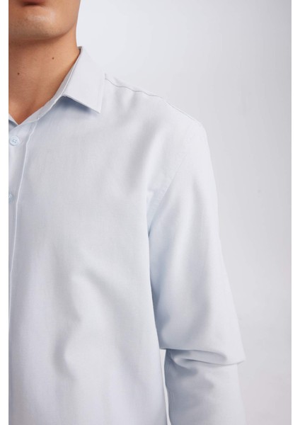 Modern Kesim Dokulu Düz Pamuk Karışımlı Uzun Kollu Gömlek E0475AX24AU