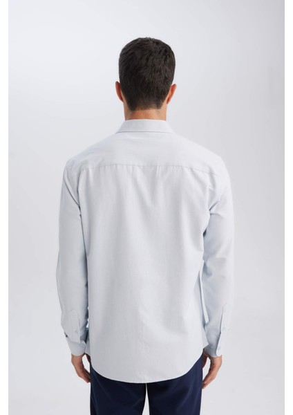 Modern Kesim Dokulu Düz Pamuk Karışımlı Uzun Kollu Gömlek E0475AX24AU