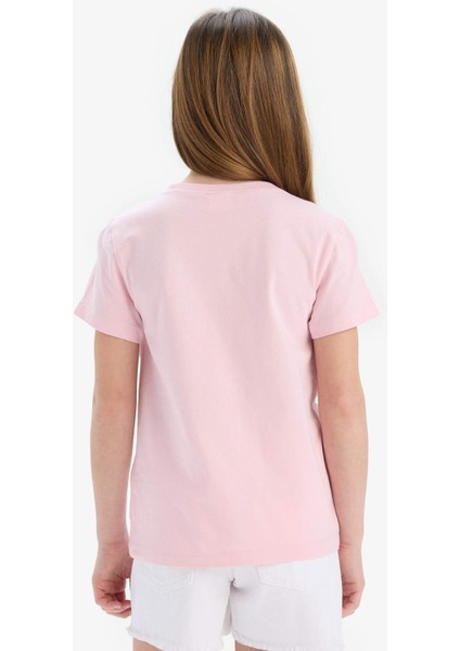 Kız Çocuk Bisiklet Yaka Baskılı Kısa Kollu Tişört E0349A825SM