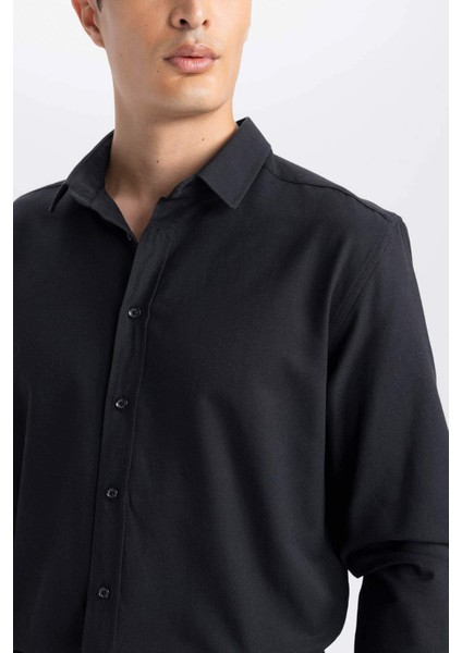 Okula Dönüş Modern Fit Polo Yaka Dokulu Uzun Kollu Gömlek E0475AX24AU