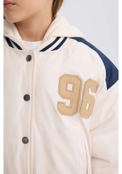 Kız Çocuk Su Geçirmez Şişme Bomber Mont Kapüşonlu Kolej Yaka Nakışlı Cepli D6933A825SP