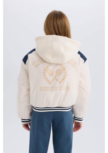 Kız Çocuk Su Geçirmez Şişme Bomber Mont Kapüşonlu Kolej Yaka Nakışlı Cepli D6933A825SP