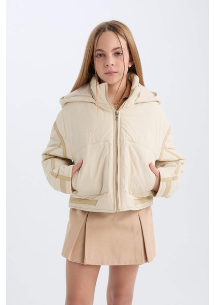 Kız Çocuk Su Geçirmez Kapüşonlu Fermuarlı Cepli Mont D6931A825SP