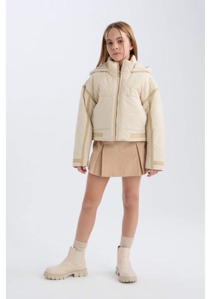 Kız Çocuk Su Geçirmez Kapüşonlu Fermuarlı Cepli Mont D6931A825SP