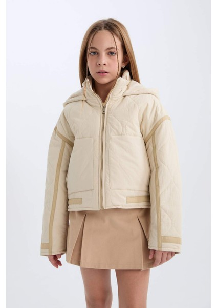 Kız Çocuk Su Geçirmez Kapüşonlu Fermuarlı Cepli Mont D6931A825SP