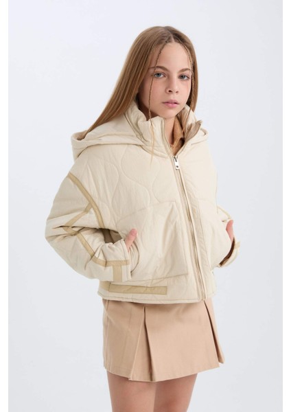 Kız Çocuk Su Geçirmez Kapüşonlu Fermuarlı Cepli Mont D6931A825SP