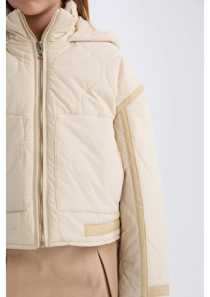 Kız Çocuk Su Geçirmez Kapüşonlu Fermuarlı Cepli Mont D6931A825SP