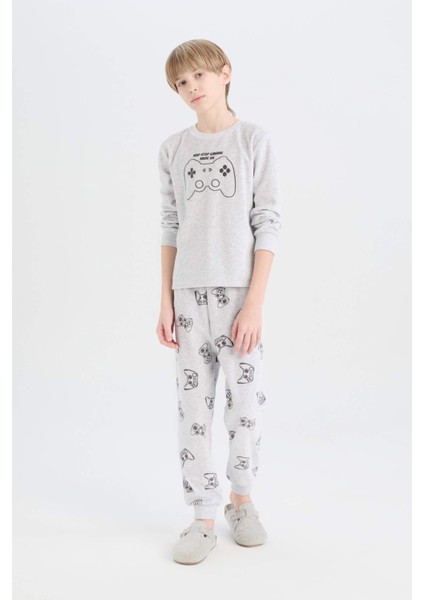 Erkek Çocuk Kadife Pijama Takımı Baskılı Uzun Kollu Üst Uzun Alt D8599A824CW