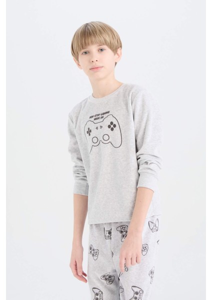 Erkek Çocuk Kadife Pijama Takımı Baskılı Uzun Kollu Üst Uzun Alt D8599A824CW