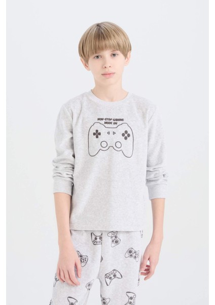 Erkek Çocuk Kadife Pijama Takımı Baskılı Uzun Kollu Üst Uzun Alt D8599A824CW
