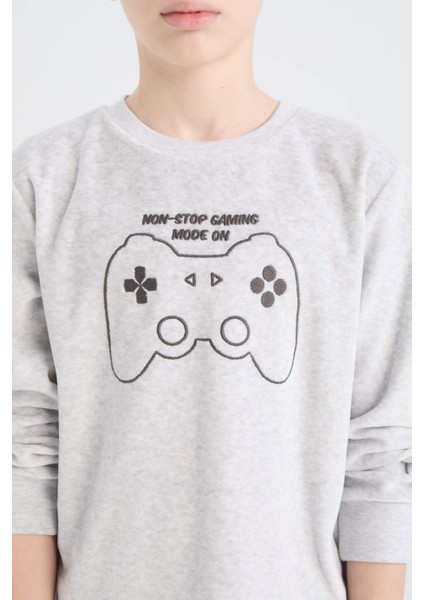 Erkek Çocuk Kadife Pijama Takımı Baskılı Uzun Kollu Üst Uzun Alt D8599A824CW