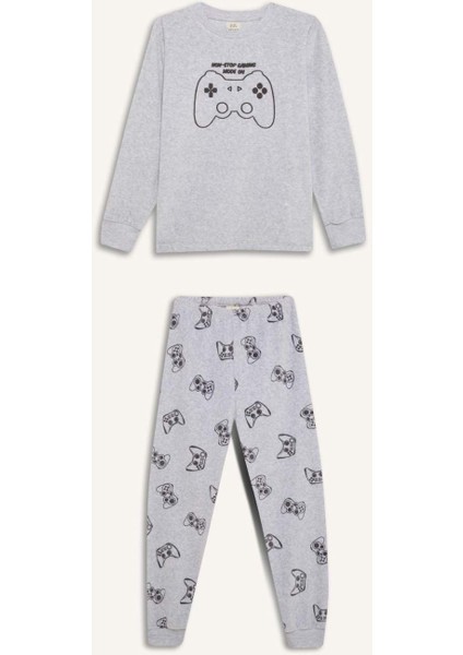 Erkek Çocuk Kadife Pijama Takımı Baskılı Uzun Kollu Üst Uzun Alt D8599A824CW