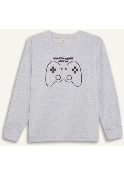 Erkek Çocuk Kadife Pijama Takımı Baskılı Uzun Kollu Üst Uzun Alt D8599A824CW