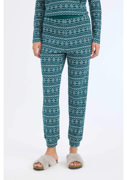 Pijama Takımı Waffle Kumaş Uzun Kollu Üst Beli Lastikli Uzun Alt-Fall in Love D2284AX24WN