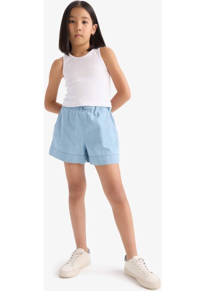 Kız Çocuk Beli Lastikli Jean Şort B6386A825SM