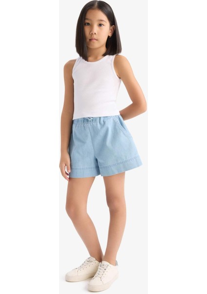 Kız Çocuk Beli Lastikli Jean Şort B6386A825SM