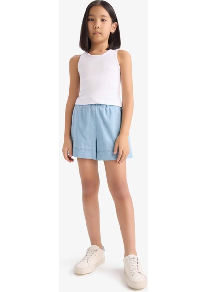 Kız Çocuk Beli Lastikli Jean Şort B6386A825SM