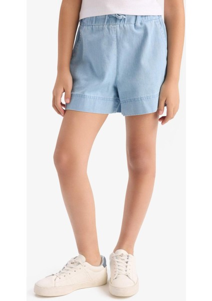 Kız Çocuk Beli Lastikli Jean Şort B6386A825SM