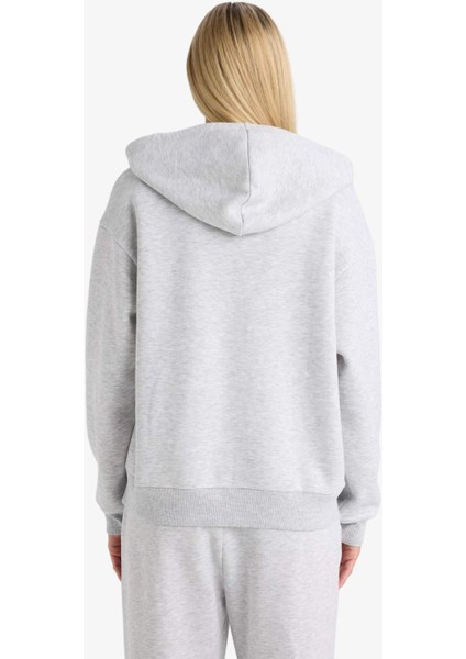 Relax Fit Kapüşonlu Cepli Basic Düz Fermuarlı Sweatshirt C1809AX25SP