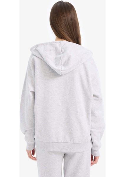 Relax Fit Kapüşonlu Cepli Basic Düz Fermuarlı Sweatshirt C1809AX25SP