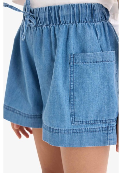 Kız Çocuk Beli Lastikli Cepli Jean Şort B6574A825SM