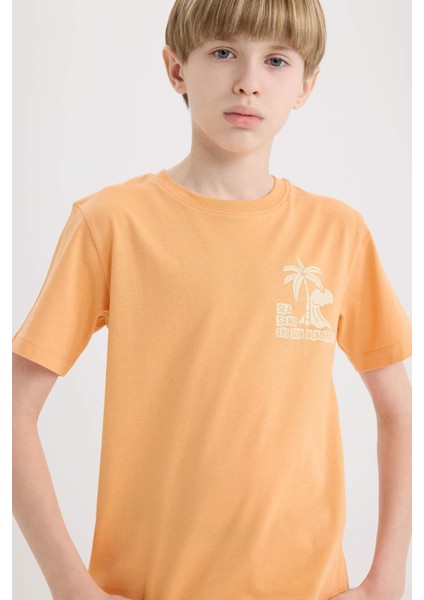 Erkek Çocuk Bisiklet Yaka Baskılı Kısa Kollu Tişört E0167A825SM