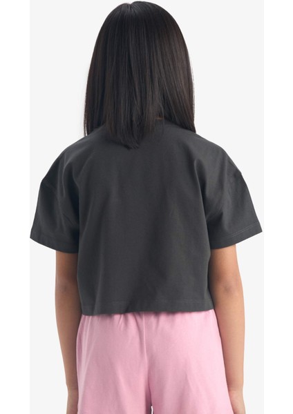 Kız Çocuk Crop Bisiklet Yaka Baskılı Kısa Kollu Tişört E0385A825SM