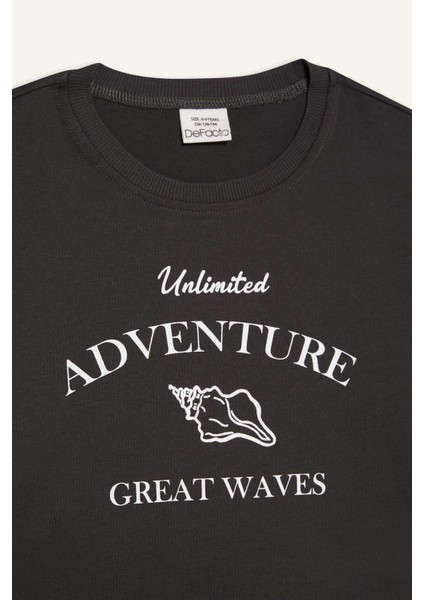 Kız Çocuk Crop Bisiklet Yaka Baskılı Kısa Kollu Tişört E0385A825SM