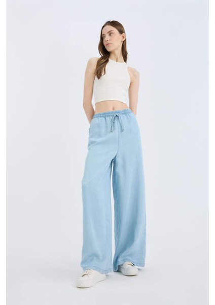 Yüksek Bel Düz Paça Tensel Yıkamalı Pantolon D8234AX25SM