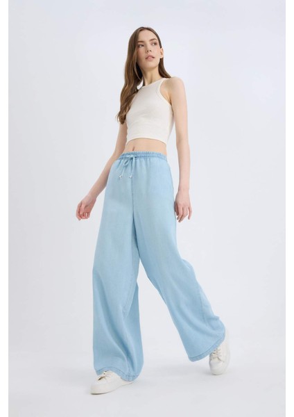 Yüksek Bel Düz Paça Tensel Yıkamalı Pantolon D8234AX25SM