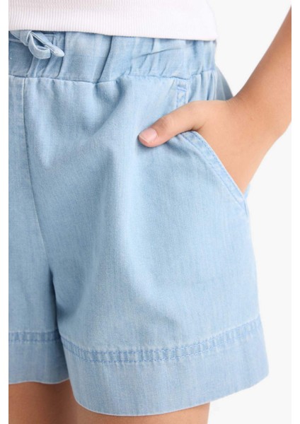 Kız Çocuk Beli Lastikli Jean Şort B6386A825SM