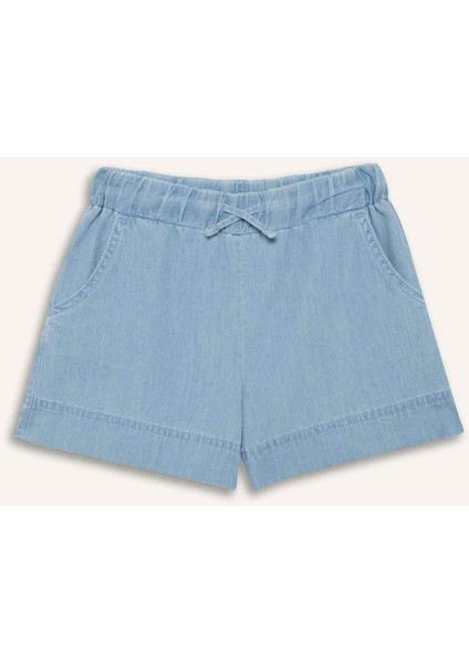 Kız Çocuk Beli Lastikli Jean Şort B6386A825SM